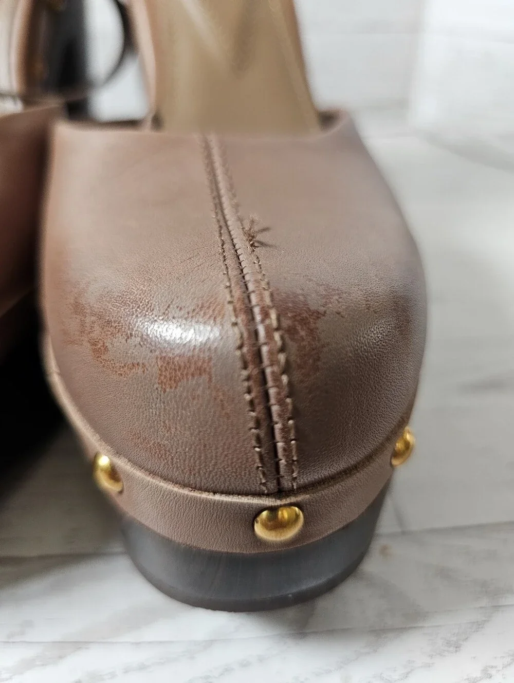 ZARA New Brown Leather Faux Wood Studded Platform Pumps Heels NWT Size 7.5